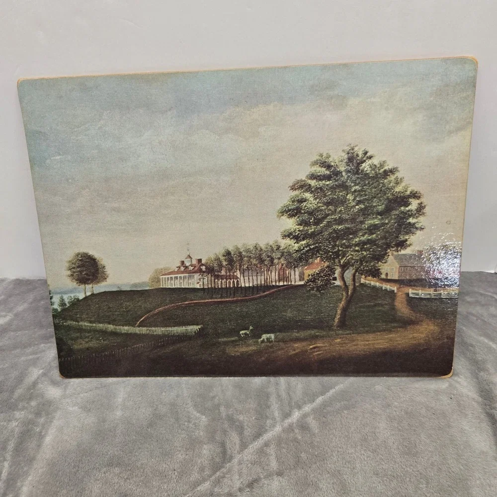 Vintage Colonial Estate Cork Backed Placemat Mount Vernon Landscape Scenic Art